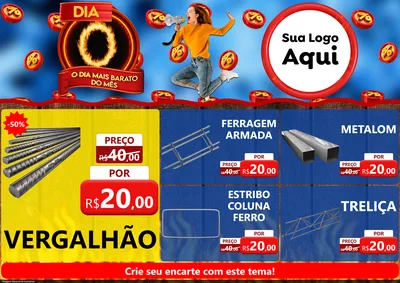 Modelo de Encarte para Encarte A4 Horizontal com o tema Dia O - O Dia Mais Barato Do Mês para Ferragens
