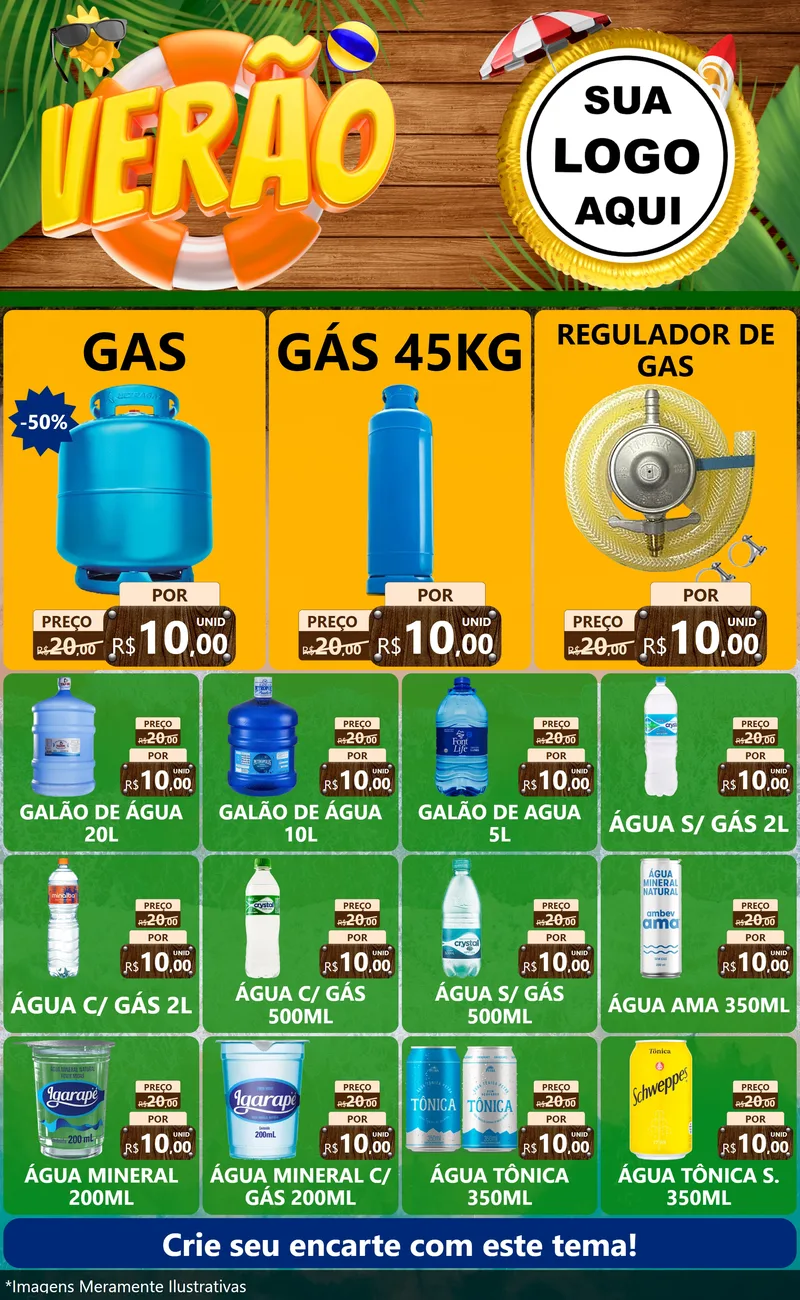 Modelo de Encarte para Encarte Grande com o tema Verão para Água e gás