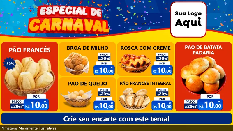 Modelo de TV para TV Horizontal com o tema Especial de Carnaval para Padaria