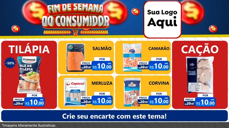 Modelo de TV para TV Horizontal com o tema Fim de Semana do Consumidor para Peixaria