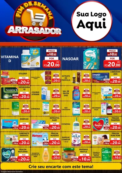 Modelo de Encarte para Encarte A4 Vertical com o tema Fim De Semana Arrasador para Farmácia