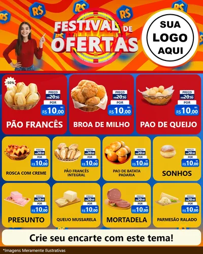 Modelo de Rede Social para Feed Instagram com o tema Festival de Ofertas para Padaria