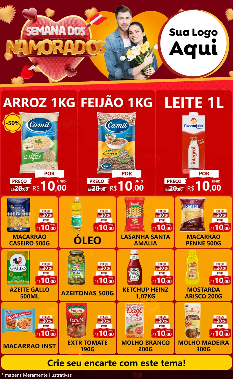 Modelo de Encarte para Encarte Grande com o tema Semana dos Namorados para Supermercado