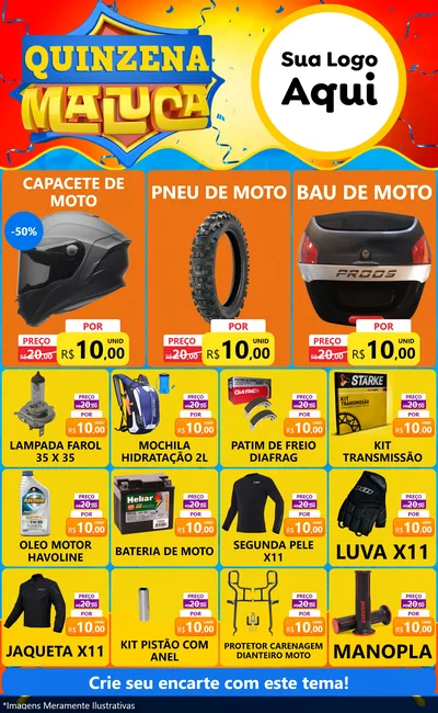 Modelo de Encarte para Encarte Grande com o tema Quinzena Maluca para Moto peças