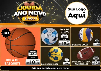 Modelo de Encarte para Encarte A4 Horizontal com o tema Liquida Ano Novo É Aqui! para Artigos Esportivos