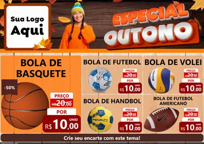 Modelo de Encarte para Encarte A4 Horizontal com o tema Especial Outono para Artigos Esportivos