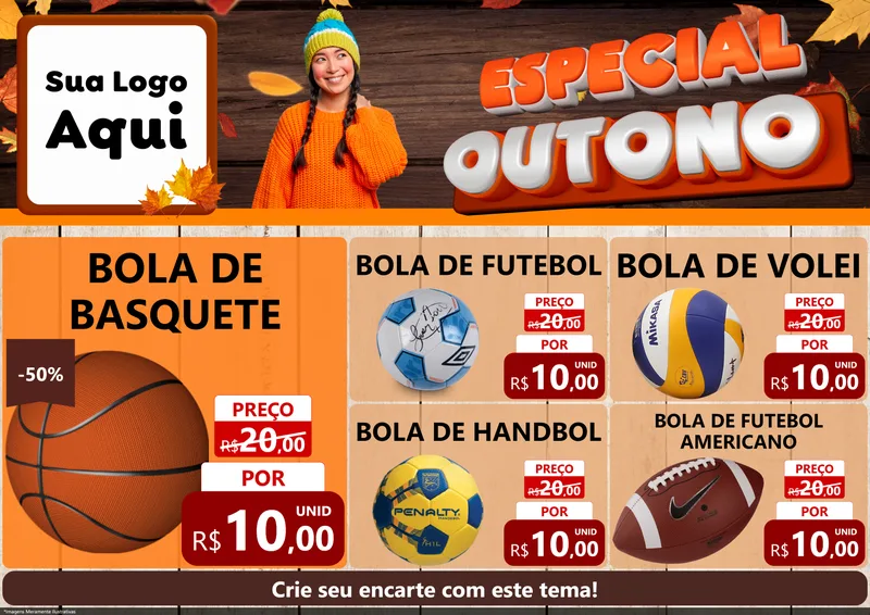 Modelo de Encarte para Encarte A4 Horizontal com o tema Especial Outono para Artigos Esportivos