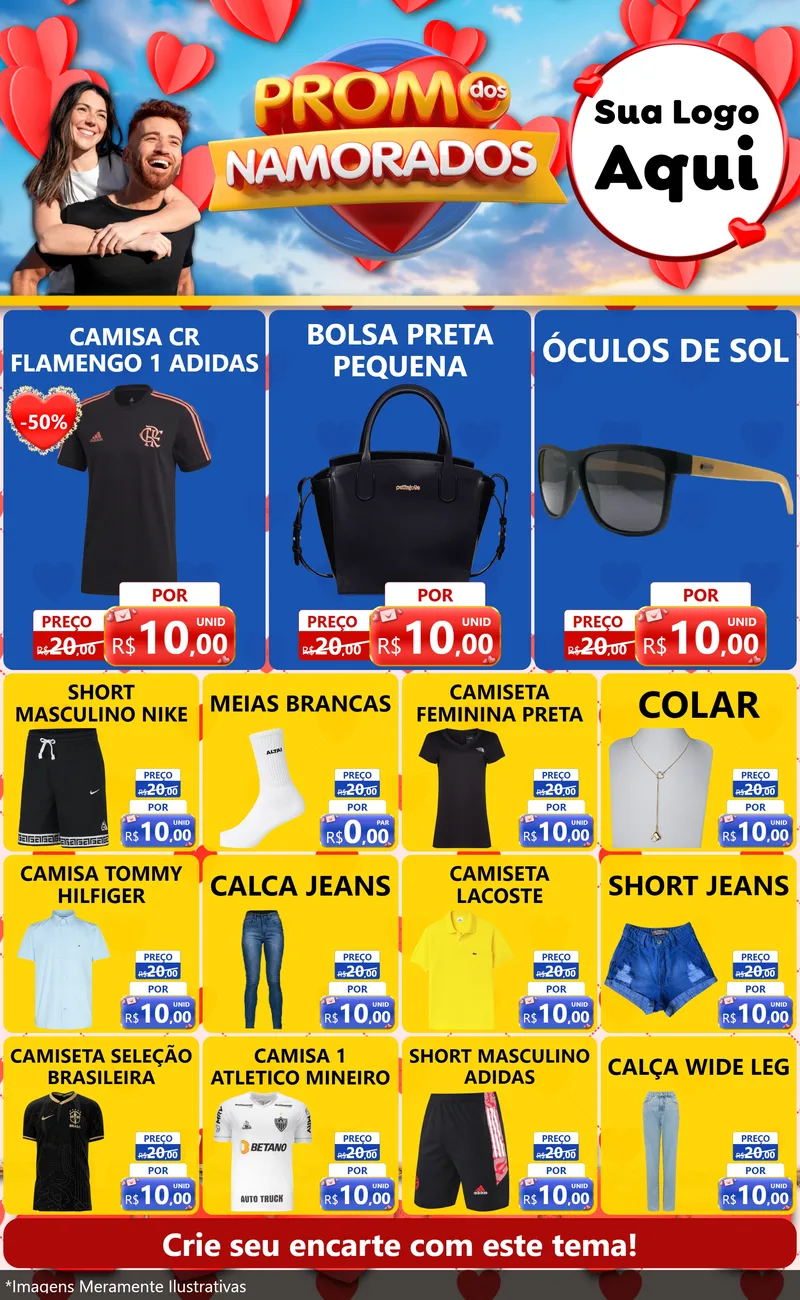 Modelo de Encarte para Encarte Grande com o tema Promo dos Namorados para Roupas e acessórios