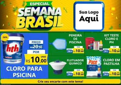 Modelo de Encarte para Encarte A4 Horizontal com o tema Especial Semana do Brasil para Produtos para Piscina