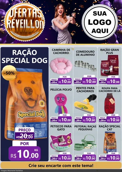Modelo de Encarte para Encarte A4 Vertical com o tema Ofertas de Réveillon para Pet Shop