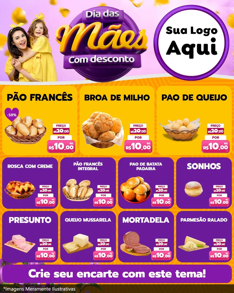 Modelo de Rede Social para Feed Instagram com o tema Dia das Mães com Desconto para Padaria