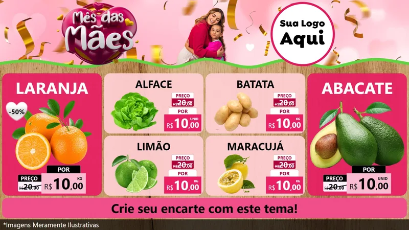 Modelo de TV para TV Horizontal com o tema Mês das Mães para Hortifrúti
