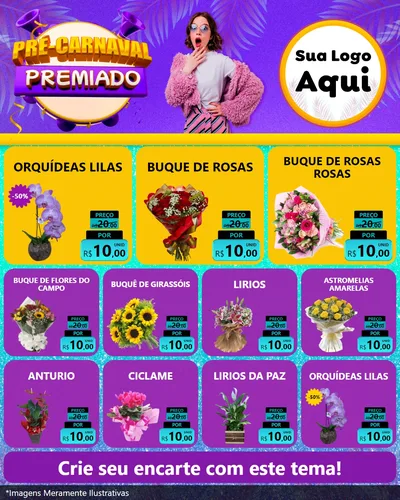 Modelo de Rede Social para Feed Instagram com o tema Pré-Carnaval Premiado para Floricultura e jardim