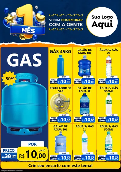 Modelo de Encarte para Encarte A4 Vertical com o tema Um Mês de Aniversário para Água e gás