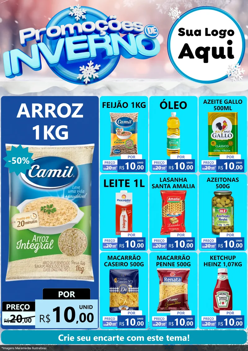 Modelo de Encarte para Encarte A4 Vertical com o tema Promoções de Inverno para Supermercado