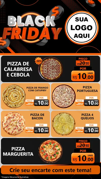 Modelo de TV para TV Vertical com o tema Black Friday para Pizzaria