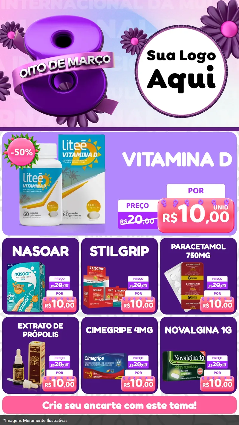 Modelo de Rede Social para Stories com o tema Oito de Março - Dia da Mulher para Farmácia