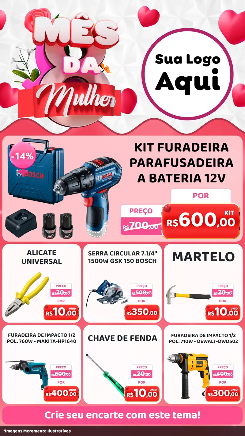 Modelo de Rede Social para Stories com o tema Mês da Mulher para Maquinas e Ferramentas