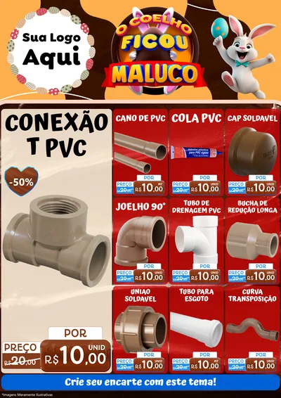 Modelo de Encarte para Encarte A4 Vertical com o tema O Coelho Ficou Maluco - Páscoa para Tubos e conexões