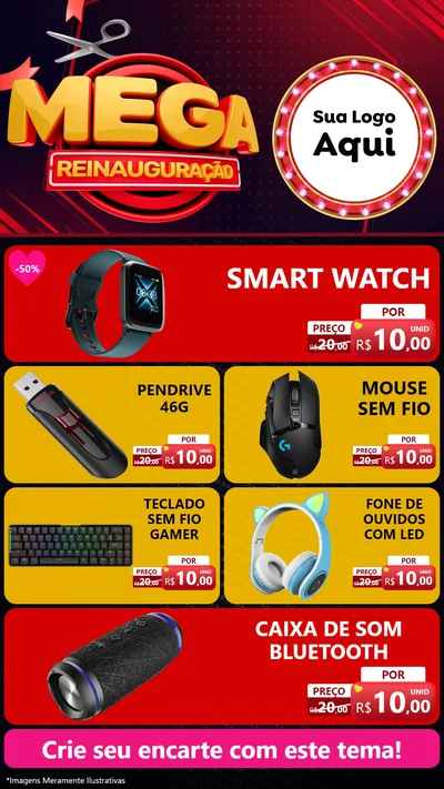 Modelo de TV para TV Vertical com o tema Mega Reinauguração para Informática