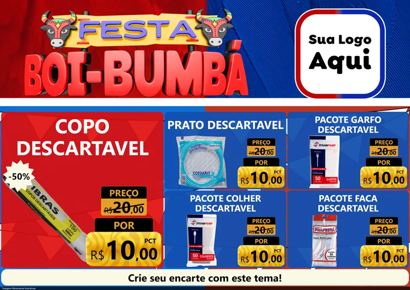 Modelo de Encarte para Encarte A4 Horizontal com o tema Festa Boi Bumbá para Embalagens