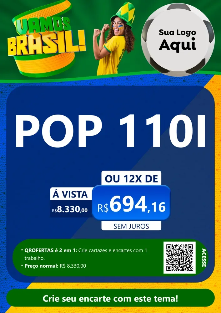 Modelo de Cartaz para Cartaz A4 Vertical com o tema Vamos Brasil - Copa para Concessionaria de Motos