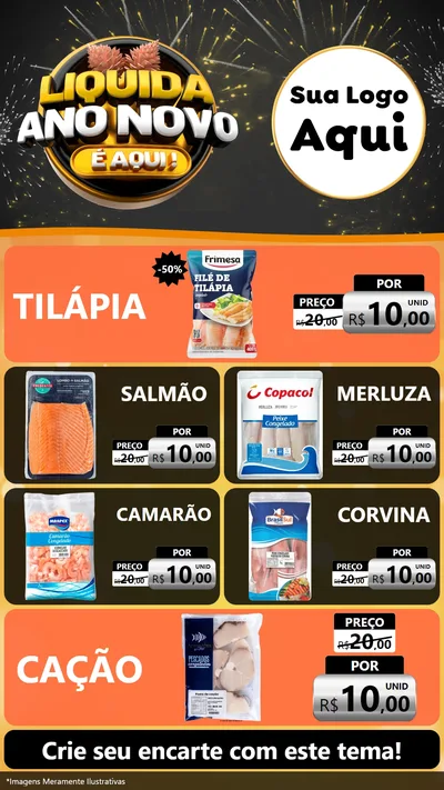 Modelo de TV para TV Vertical com o tema Liquida Ano Novo É Aqui! para Peixaria
