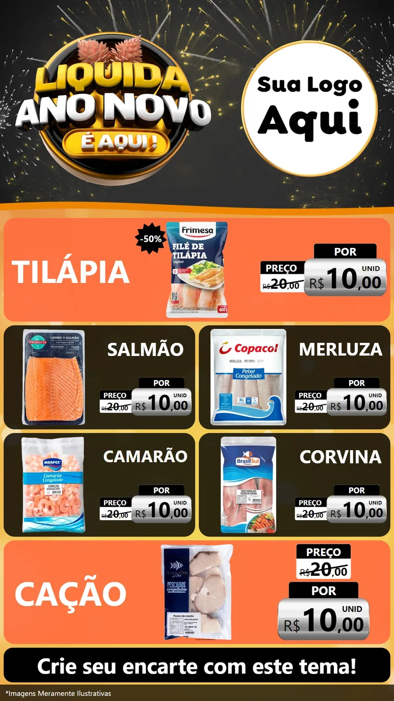 Modelo de TV para TV Vertical com o tema Liquida Ano Novo É Aqui! para Peixaria