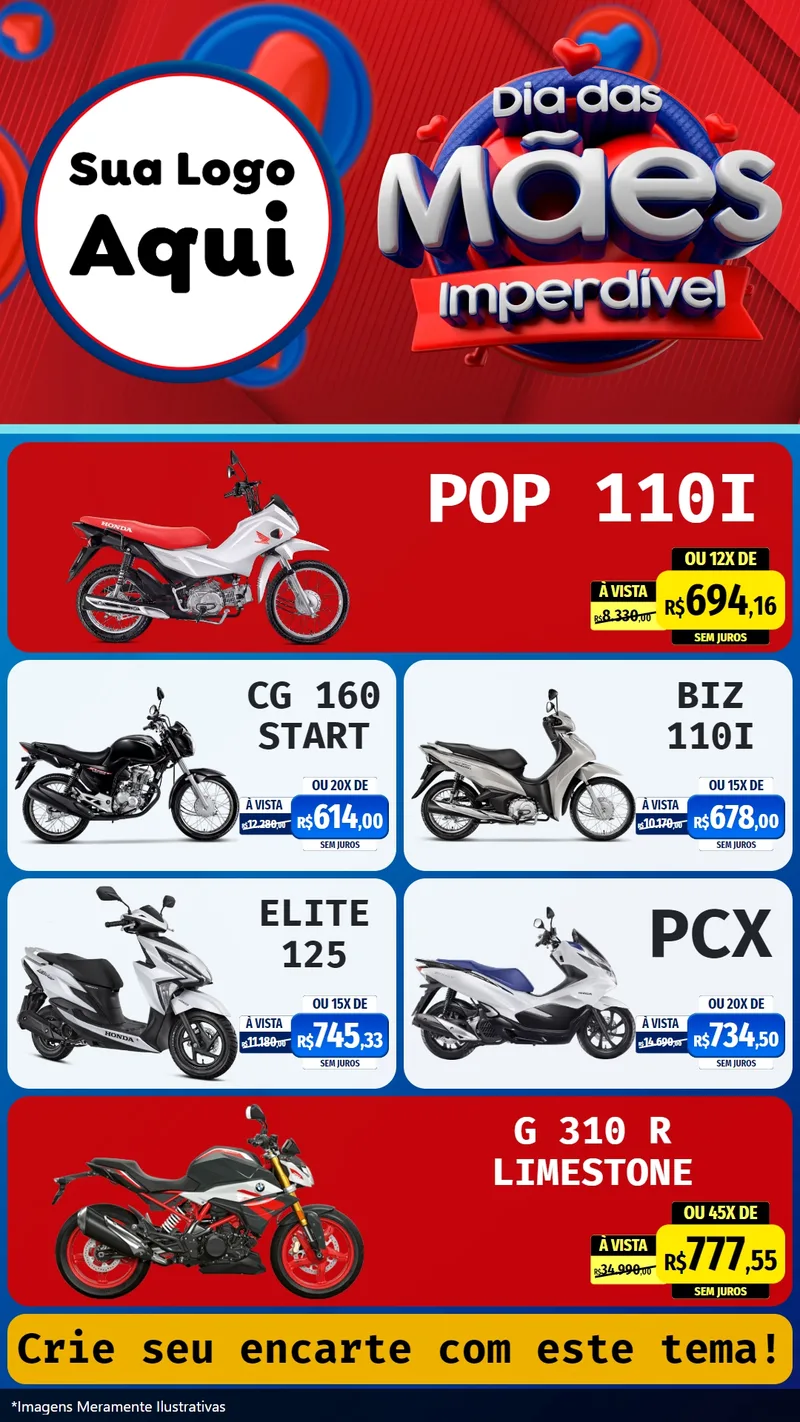 Modelo de TV para TV Vertical com o tema Dia Das Mães Imperdível para Concessionaria de Motos