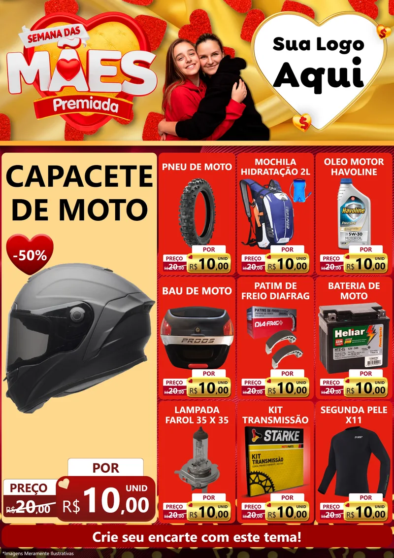 Modelo de Encarte para Encarte A4 Vertical com o tema Semana das Mães Premiada para Moto peças