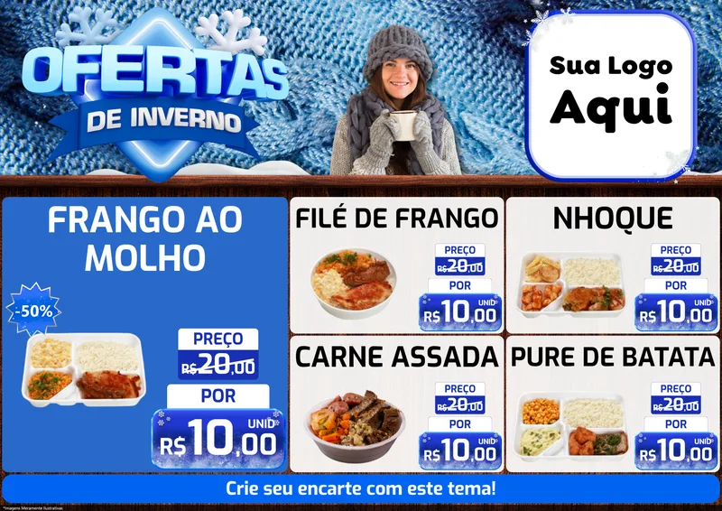 Modelo de Encarte para Encarte A4 Horizontal com o tema Ofertas de Inverno para Restaurante