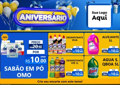 Modelo de Encarte para Encarte A4 Horizontal com o tema Aniversário para Produtos de Limpeza