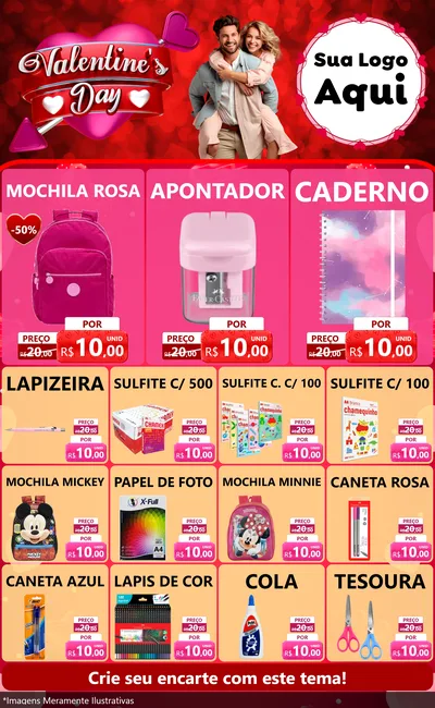 Modelo de Encarte para Encarte Grande com o tema Valentine's Day para Papelaria