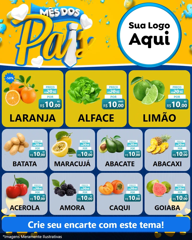 Modelo de Rede Social para Feed Instagram com o tema Mês dos Pais para Hortifrúti