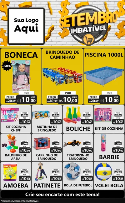Modelo de Encarte para Encarte Grande com o tema Setembro Imbatível para Brinquedos
