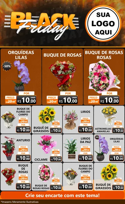 Modelo de Encarte para Encarte Grande com o tema Black Friday para Floricultura e jardim