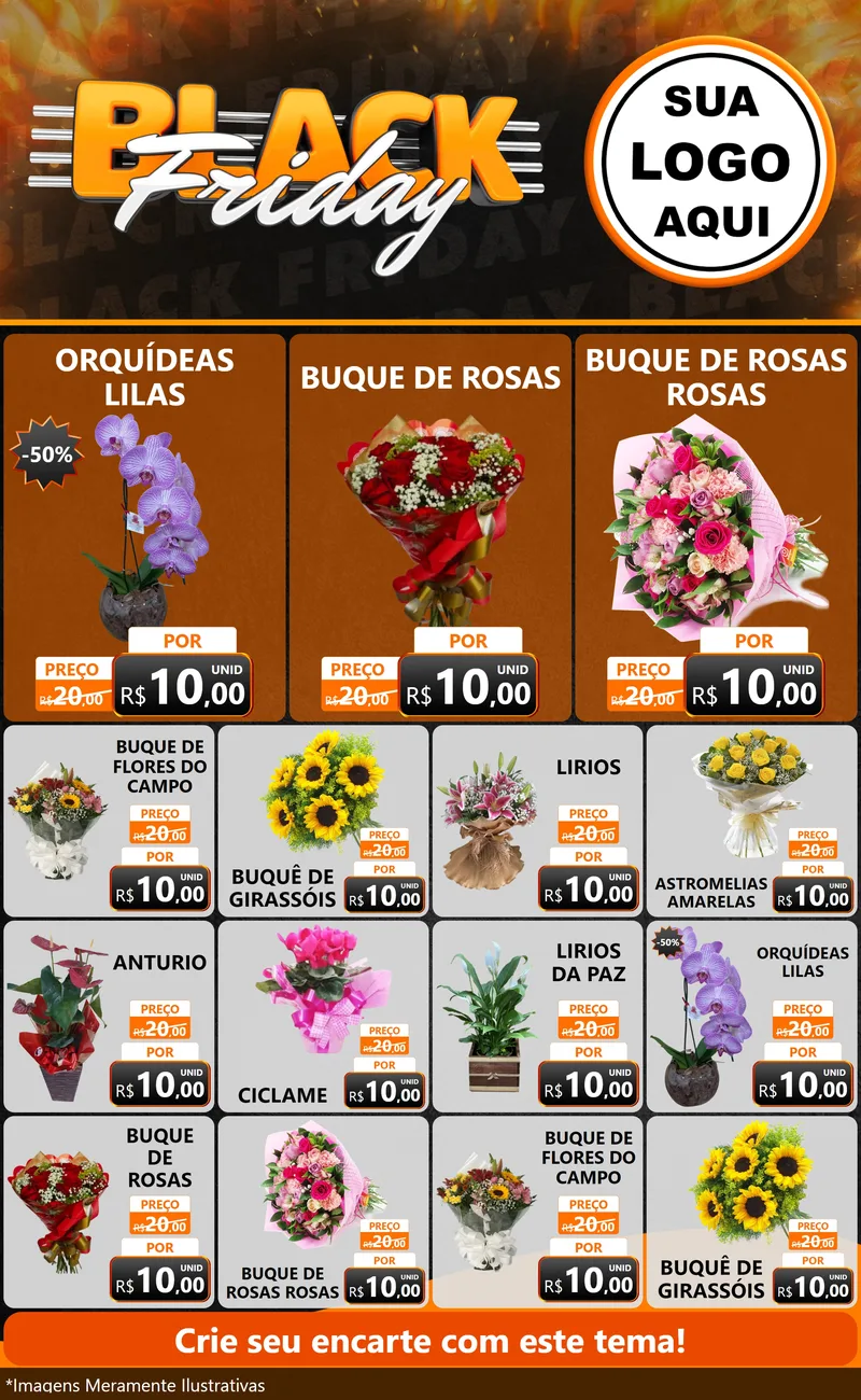 Modelo de Encarte para Encarte Grande com o tema Black Friday para Floricultura e jardim