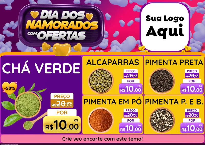 Modelo de Encarte para Encarte A4 Horizontal com o tema Dia Dos Namorados Com Ofertas para Produtos Naturais