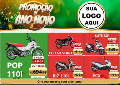 Modelo de Encarte para Encarte A4 Horizontal com o tema Promoção de Ano Novo para Concessionaria de Motos