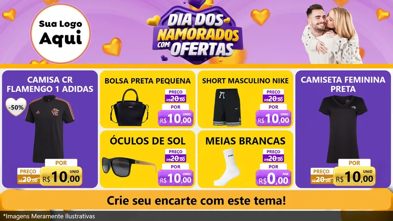 Modelo de TV para TV Horizontal com o tema Dia Dos Namorados Com Ofertas para Roupas e acessórios
