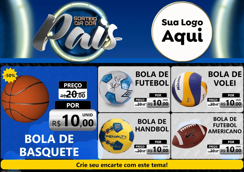 Modelo de Encarte para Encarte A4 Horizontal com o tema Sorteio Dia Dos Pais para Artigos Esportivos