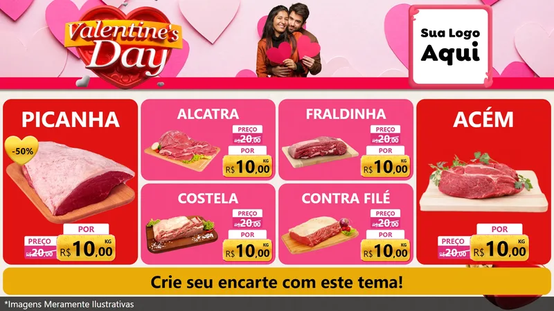 Modelo de TV para TV Horizontal com o tema Valentine's Day para Açougue