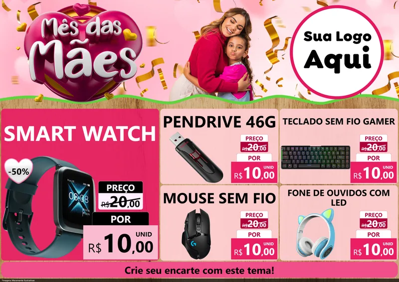 Modelo de Encarte para Encarte A4 Horizontal com o tema Mês das Mães para Informática