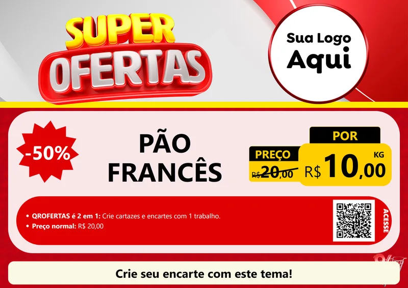 Modelo de Cartaz para Cartaz A4 Horizontal com o tema Super Ofertas para Padaria