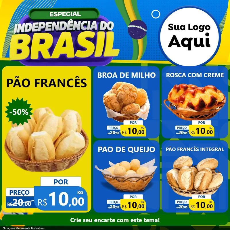 Modelo de Rede Social para Feed Facebook com o tema Especial Independência do Brasil para Padaria