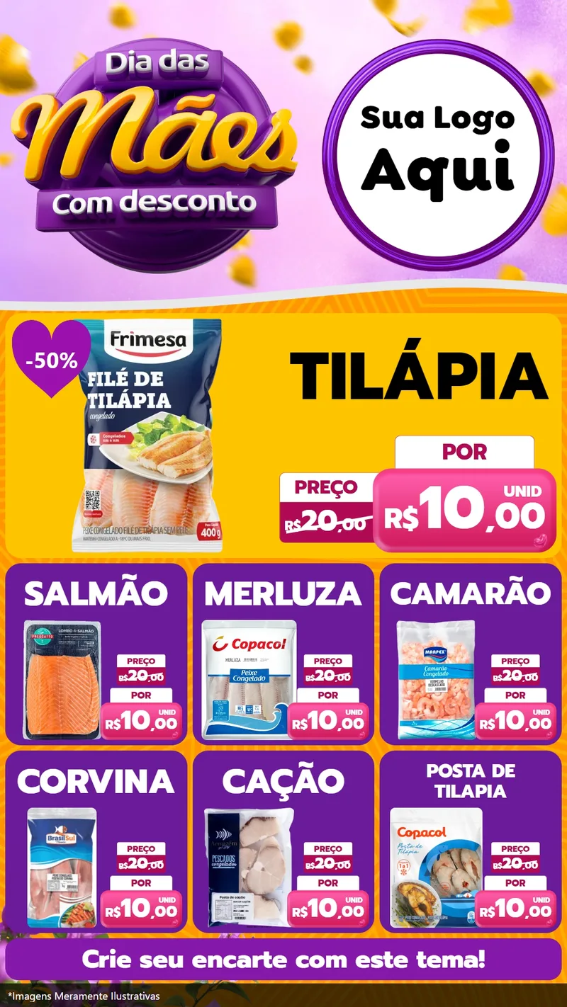 Modelo de Rede Social para Stories com o tema Dia das Mães com Desconto para Peixaria