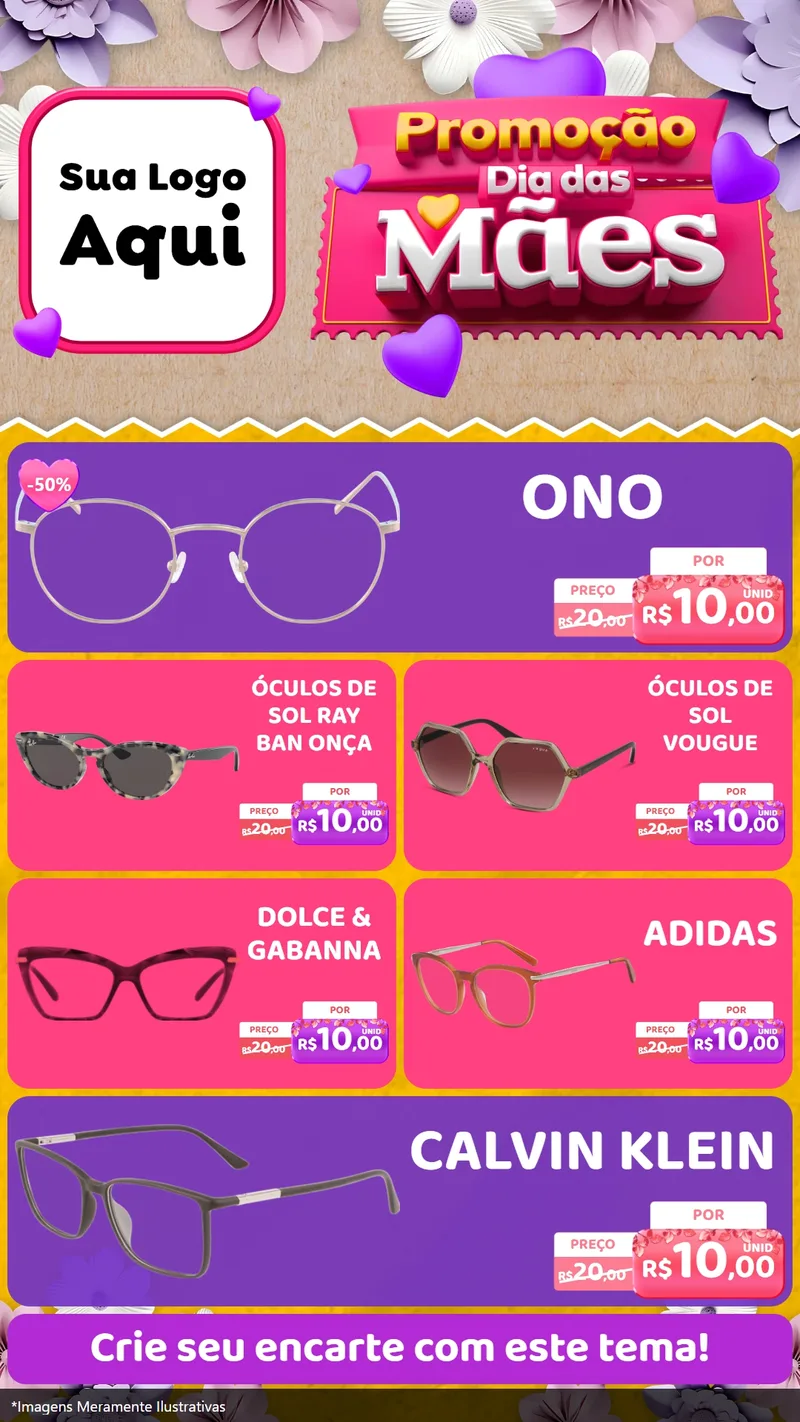 Modelo de TV para TV Vertical com o tema Promoção Dia das Mães para Óticas