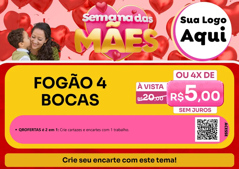 Modelo de Cartaz para Cartaz A4 Horizontal com o tema Semana Das Mães para Móveis e Eletro