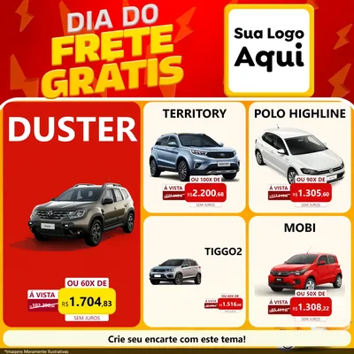 Modelo de Rede Social para Feed Facebook com o tema Dia do Frete Grátis para Concessionaria de Carros