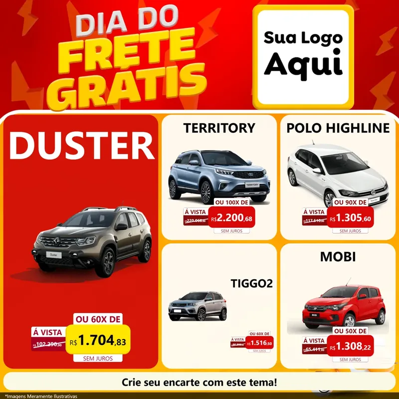 Modelo de Rede Social para Feed Facebook com o tema Dia do Frete Grátis para Concessionaria de Carros